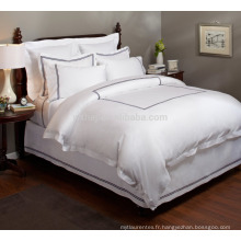 Ensemble de housse de couette en satin de coton égyptien 100-Thread-Count 100%, ensemble de literie, blanc avec des rayures bleu marine